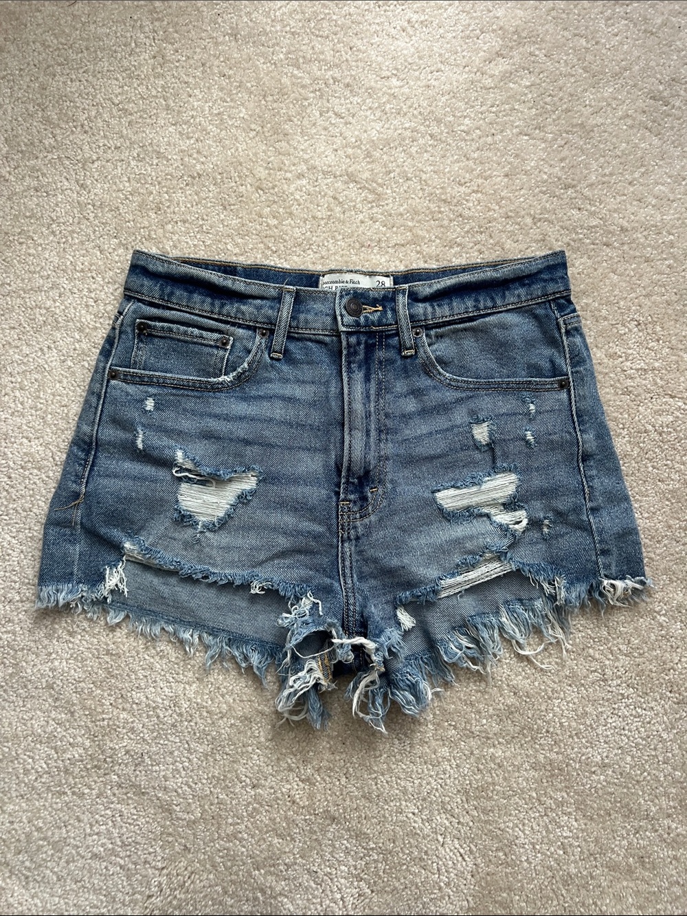 Abercrombie & Fitch Distressed Medium Blue Cutoff Jean Shorts